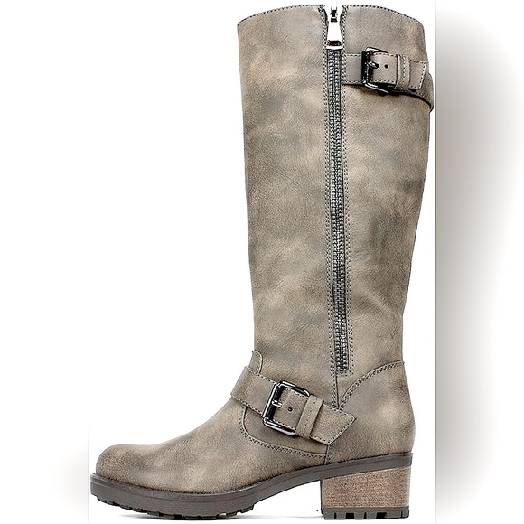 NWOT Lyle Stone Suede Smooth Distressed Boots Wide Calf Sz 8.5M White Mountain - Picture 3 of 7